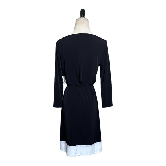Tahari black with white trim 3/4 sleeves belted mini dress size XS - Picture 3 of 13